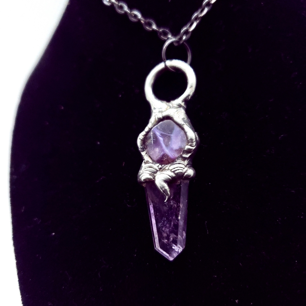 Charoite and amethsyt Crystal Necklace Handmade Jewelry Gothic style - Picture 5 of 13